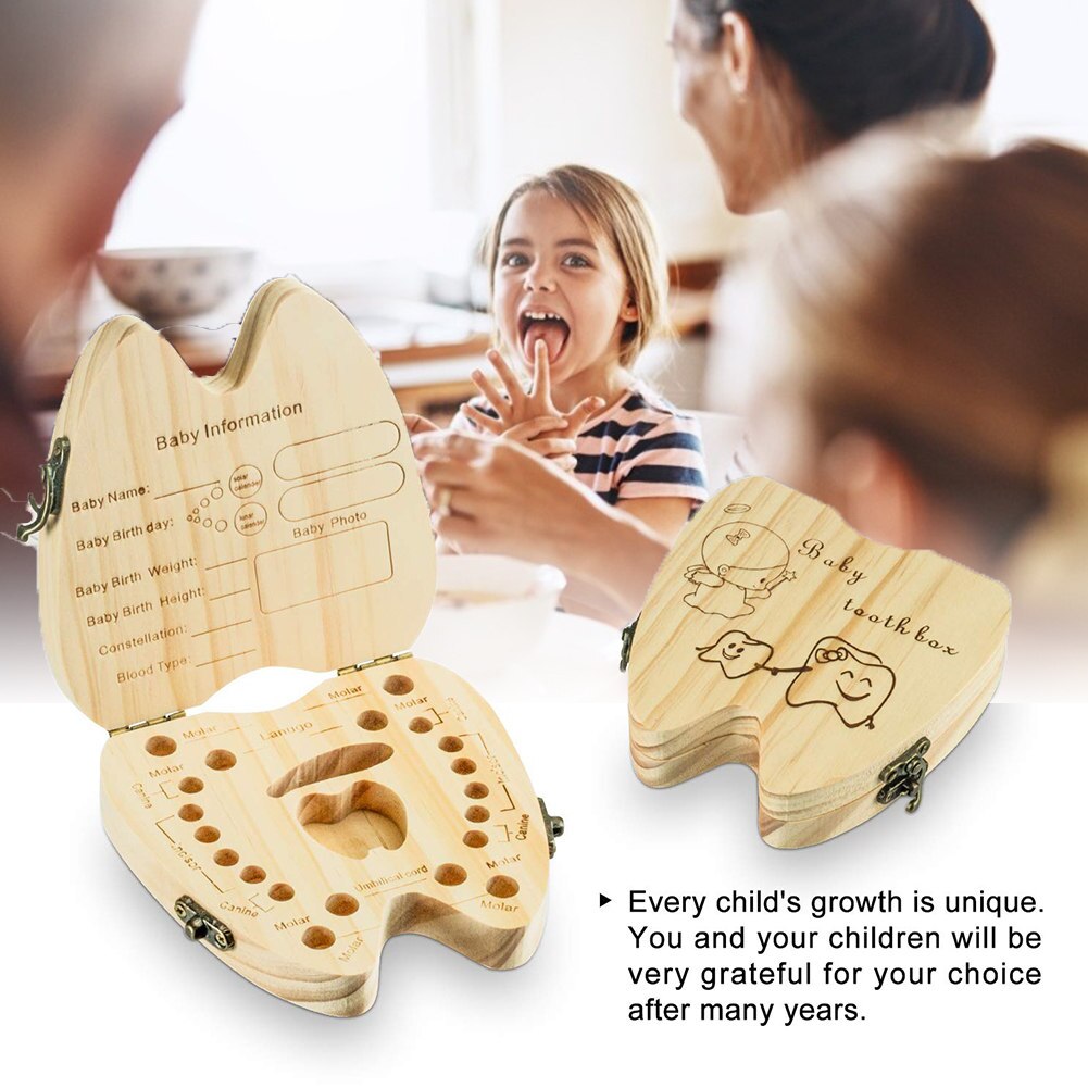 Baby Teeth Keepsake Box Tooth Holder Wooden Tooth Collection Organizer Storage for Kids Boys Girls Memory