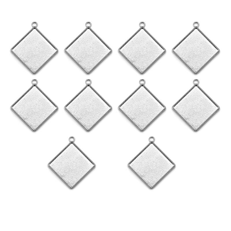 Base de cabujón cuadrado de 20mm, 10/16 Uds., ajustes de Cameo, bandeja con bisel, Charms, colgante, bandeja en blanco para DIY, pendientes, collar, fabricación de joyas: Silver
