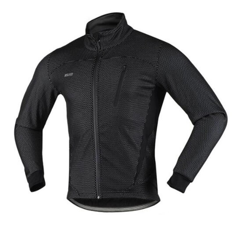 Arsuxeo thermische fietsjas winter warming-up fleece fietskleding winddicht waterdicht sportjas mtb fietsshirt: Zwart / Ik