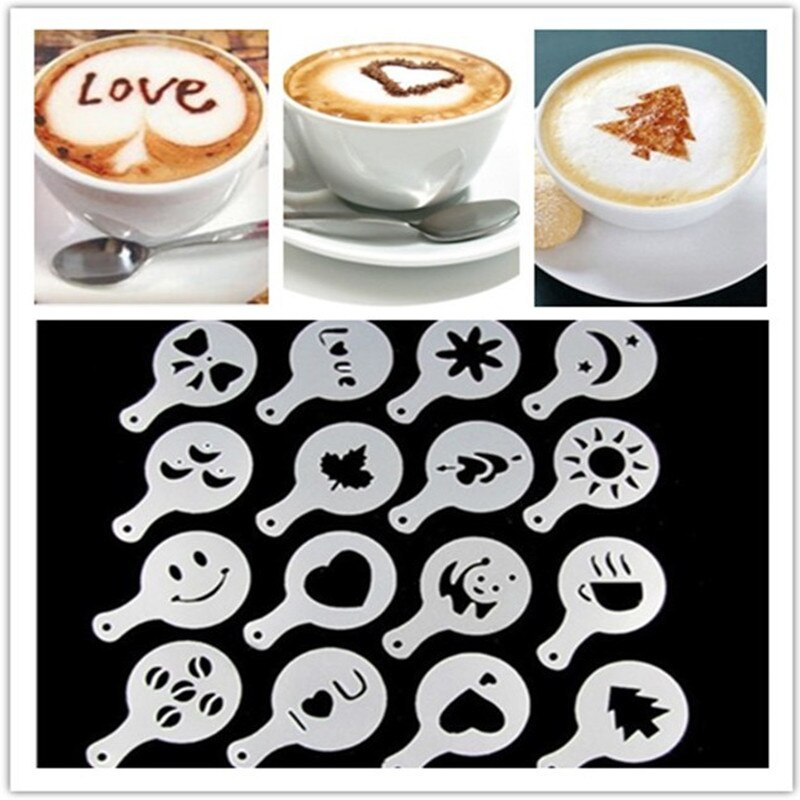 Luxe koffie keukengadgets 16 stuks/set afdruksjabloon keukengereedschap keukengerei koffiespray sjabloon keukenaccessoires