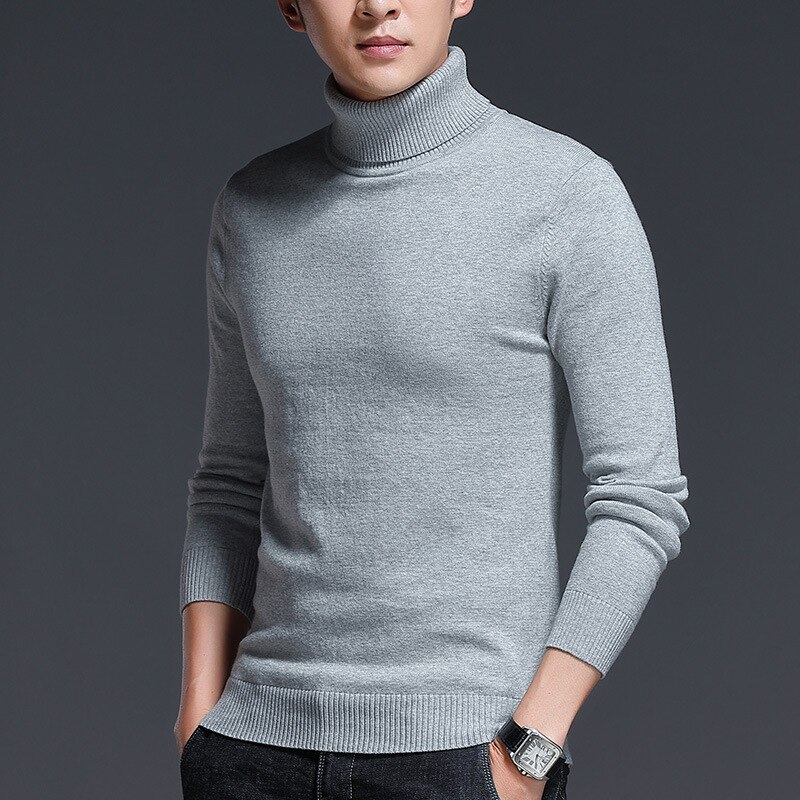 Fleece gebreide trui heren warme coltrui winter plus fluweel dikke warme coltrui heren casual slim fit trui