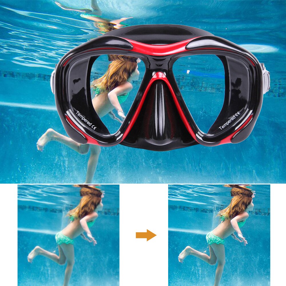 MK2600 Anti-fog Diving Snorkeling Mask Two-window Swim Mask Goggles Swimming Mask Tempered Glass Lens Flexible Silicone Frame
