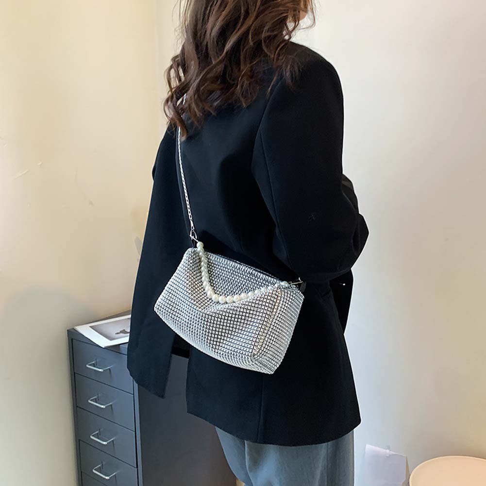 #39 messenger bag met strass steentjes, vierkante tas met ketting, handtas, schoudertas met strass steentjes