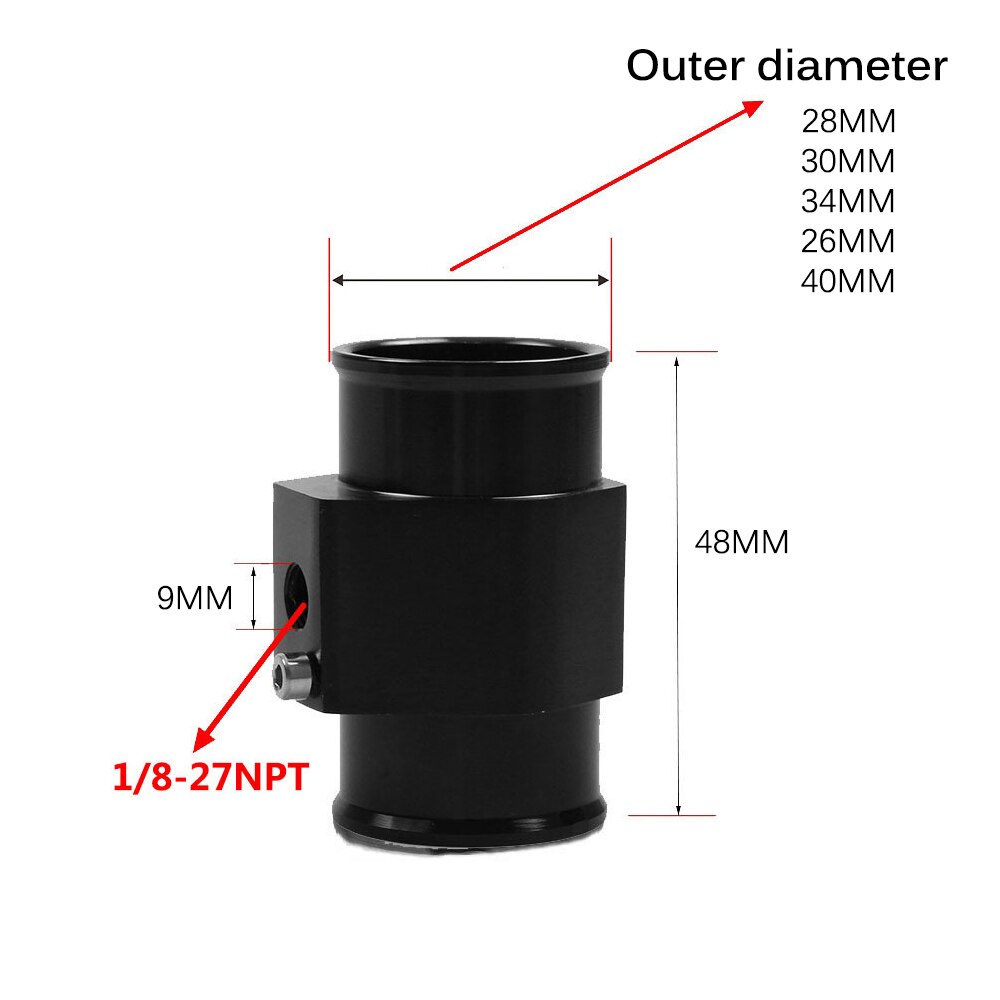Durable Water Temp Gauge Radiator Temperature Aluminum Water Temp Joint Pipe Sensor 40mm 36mm 34mm 30mm 28mm Hose Adapter