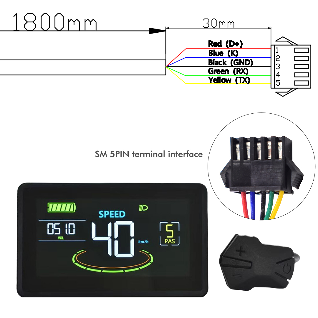H6C Electric Bike Colorful LCD Display Meter 24V-60V SM/Waterproof Connection Plug Ebike intelligent Display With USB UART: Light Grey