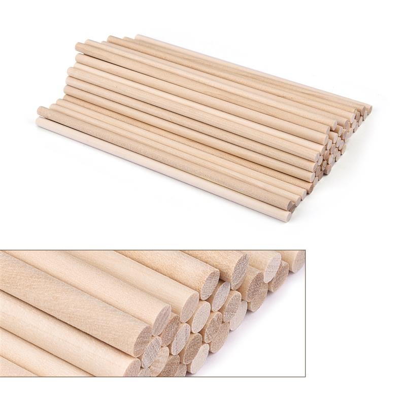 Palo redondo de madera para manualidades, piruletas de hielo para comida y modelismo, pasador de pastel, herramienta de carpintería, modelo de construcción duradero: 5x150 mm 50 pcs