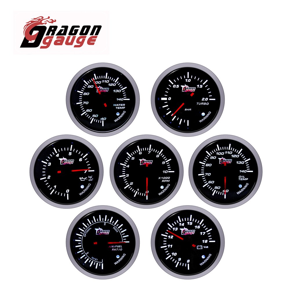 DRAGON GAUGE 2.5 " 60mm Tachometer Voltmeter Air Fuel Ratio Boost Gauge Water Temp Oil Temp Oil Press With Warning Function
