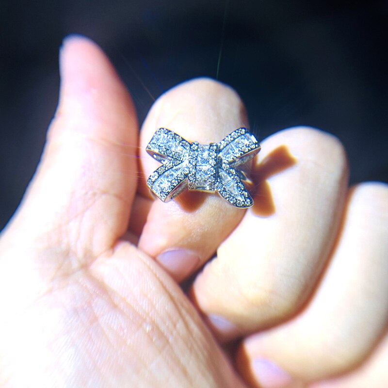 Milangirl-anillo apilable con nudo de lazo grande brillante para mujer, Micro pavé de CZ, joyería para el Día de San Valentín