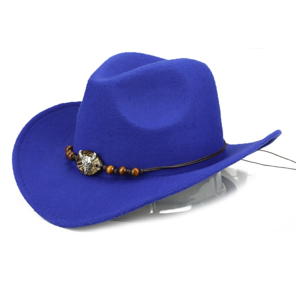 Yy treperler okse cowboyhatter menn vestlig cowgirl lokk vinter varm bomull jazz trilby sombrero de vaquero cowboy  fd19059: Blå okse cowboy