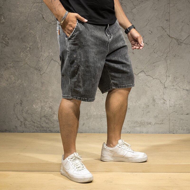 Pantalones cortos de mezclilla sueltos de talla grande 7XL de de verano para hombre, pantalones cortos de mezclilla de de Color sólido estilo japonés para hombre, ropa de calle Vintage