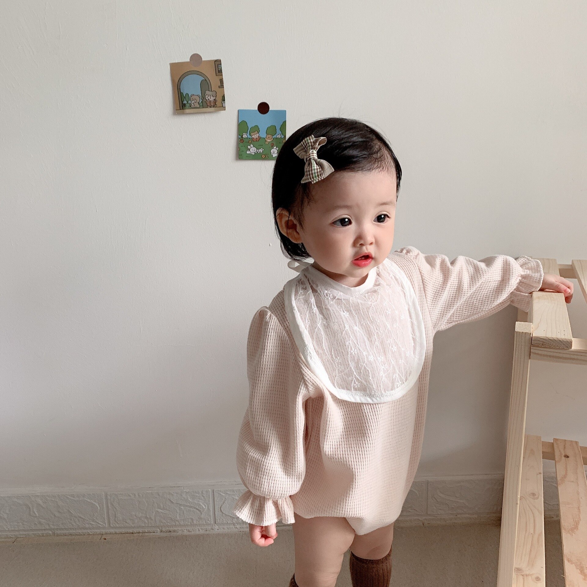 Herfst Babys Jongens Meisjes Bodysuit Met Bib Lange Mouwen Katoen Wafel Baby Jumpsuit Kleding Outfits 6-24 Maand