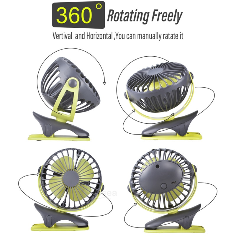 Portable Cooling Mini Fan 360 Degree Rotation Rechargeable Fan USB Charging Desktop Clip Fan Strong Airflow 4 Speed Cooler