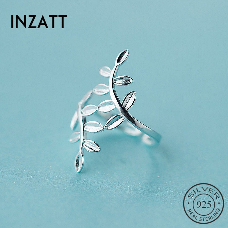INZATT Trendy 925 Sterling Zilver Minimalistische Bladeren Persoonlijkheid Verstelbare Ring Fijne Sieraden Voor Vrouwen Leuke Party Accessoires