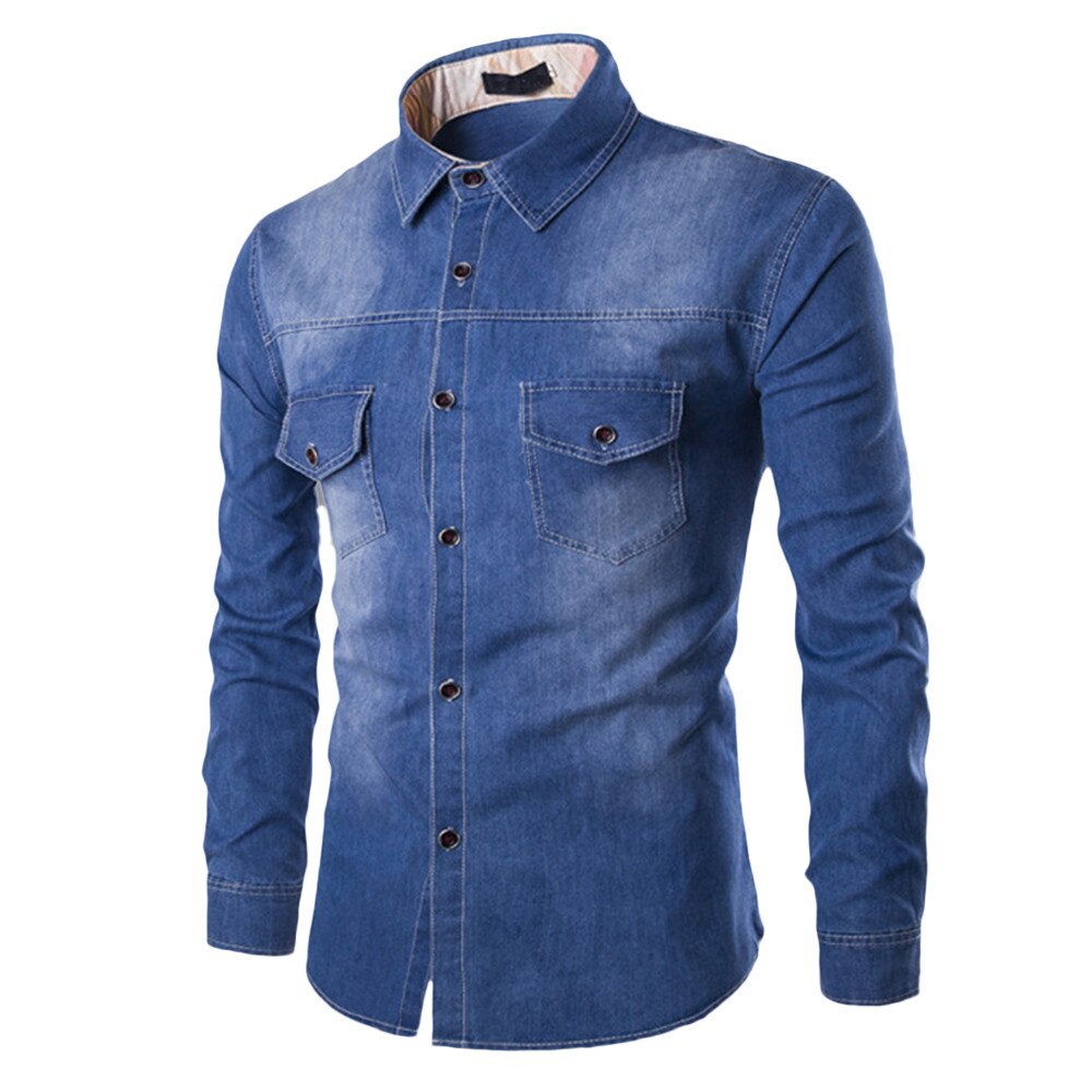 Männer Shirts Frühling männer Casual Slim Fit Stilvolle Waschen Denim Lange Ärmeln Jeans Shirts Business Hemd Chemise Homme: C / XXL