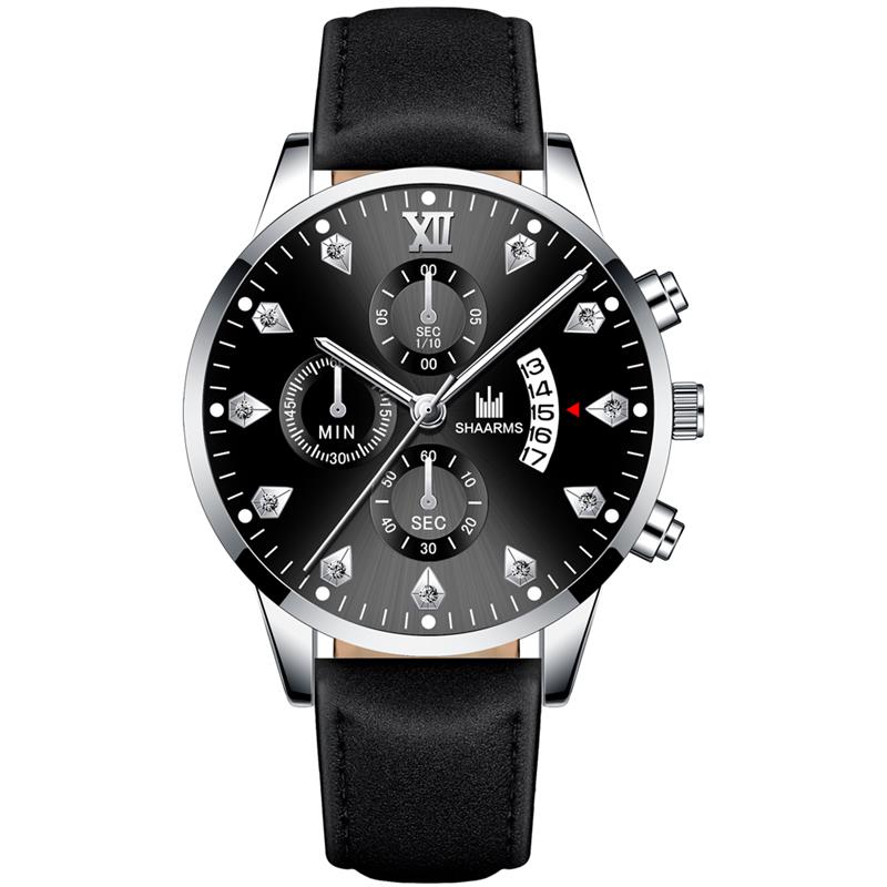 SHAARMS hommes montre bracelet en cuir Quartz montre-bracelet Date horloge Sport montres Relogio Masculino: F