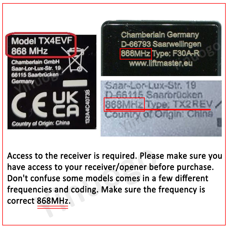 Chamberlain Liftmaster Tx4Evf 868 Mhz Garázs Ajtó Távirányító Klón Modell 868Mhz Parancs Gördülő