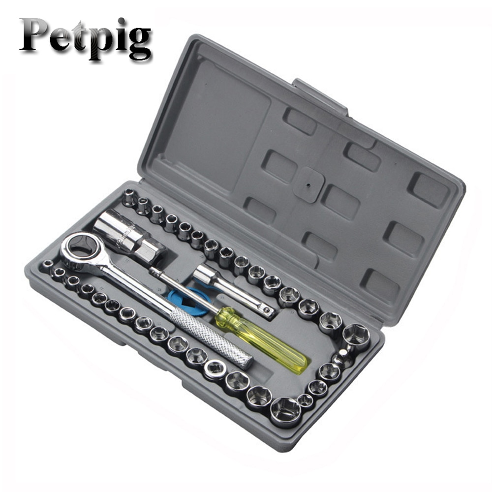 Jeu de clés à cliquet avec combinaison de clés dynamométriques en acier au Vanadium, jeu de clés à cliquet, clés à douille à tête d'extrémité, 40 pièces