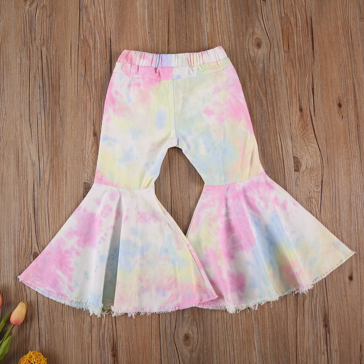 1-6T Toddler Baby Little Girls Autumn Spring Flare Pants, Stylish Ripped Tie Dye Printed Bell Bottom Pants Fall Clothes