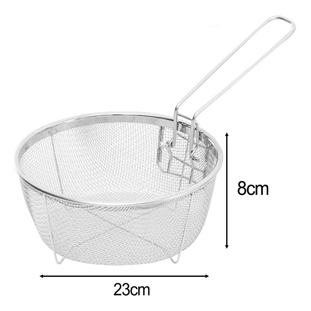 Cesta coladora para freír patatas fritas de acero inoxidable, utensilios de cocina, cesta para freír desmontable, freidora redonda de cocina, malla de alambre de 20x20cm