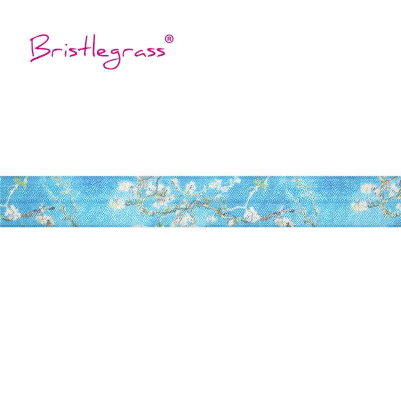 Bristlegrass 5 Yard 3/4 &quot;20Mm Amandelbloesem Print Foe Vouw Over Elastiek Spandex Satijn Bands Haar Tie Hoofdband tutu Naaien Trim