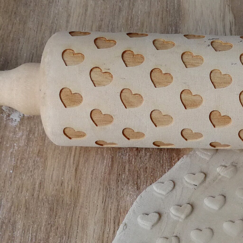 Wooden Embossing Roll Tool Cake Heart Pattern Valentine's Day Baking Cookies Kitchen Accessories#25