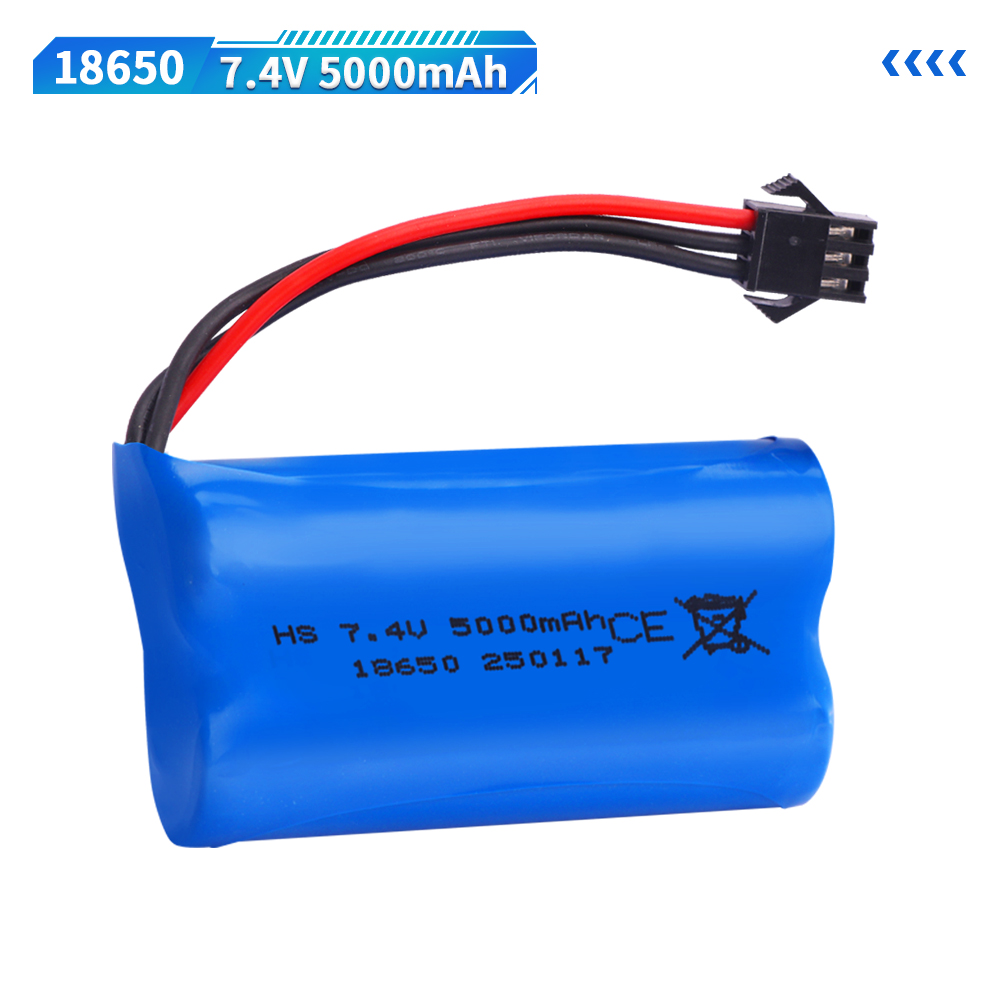 7.4V 5000mAh SM-3P Li-ion battery for MN128 Watch Gesture Sensing Twisted RC stunt car 18650 7.4v battery For RC Cars SM3P Plug: Silver