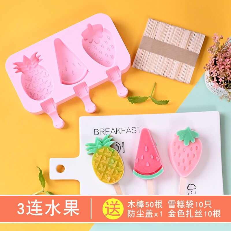 Cute DIY Ice Cream Mold Kit with 50 pcs Wood Sticks Food Grade Silicone Ice Tray Ice Cream Maker for Kitchen Supplies: L-50sticks