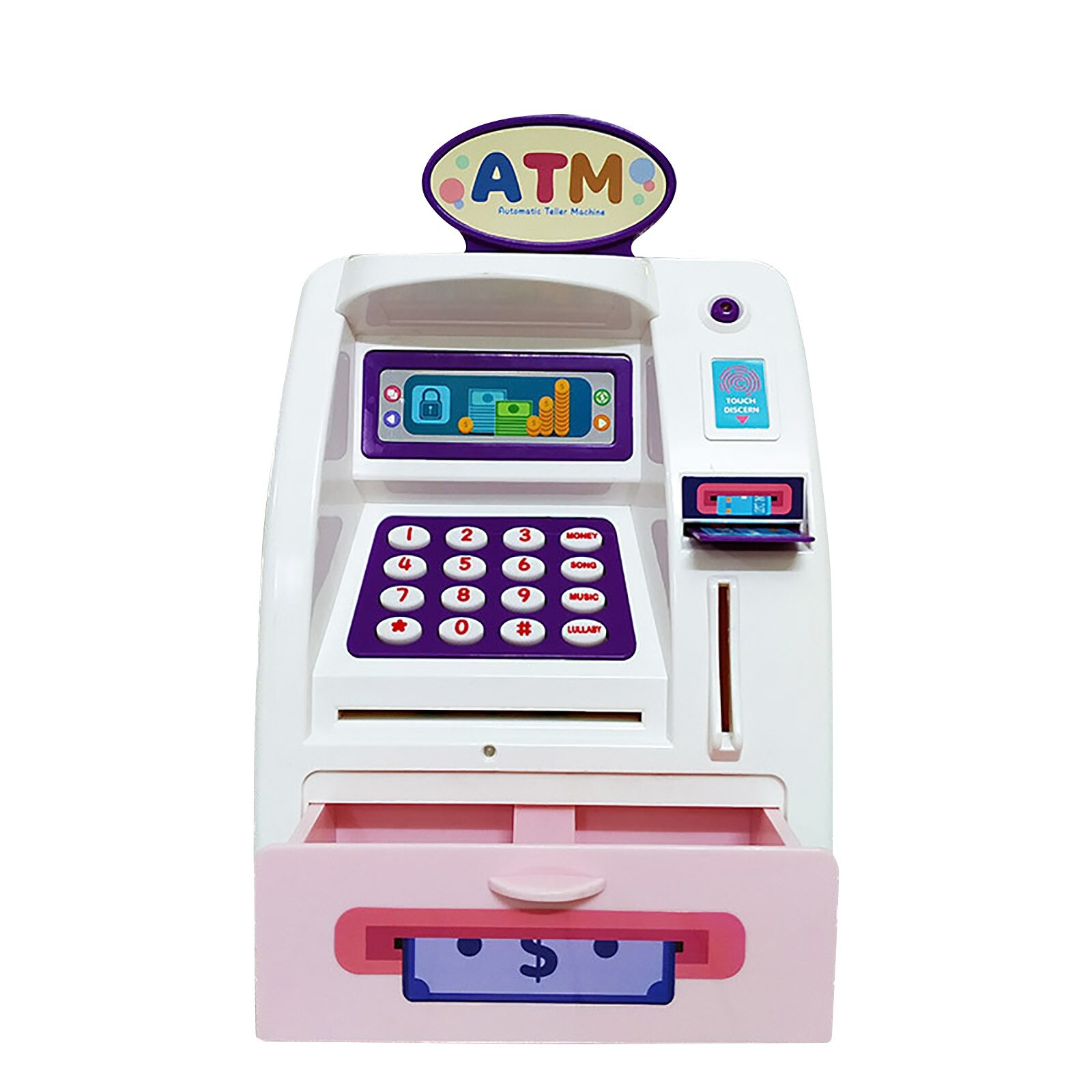 1pc Mini ATM Child Savings Piggy Bank Anti-stress Educational Toy Game Birthday Kids Safe Deposit Machine Bank Copy: Pink