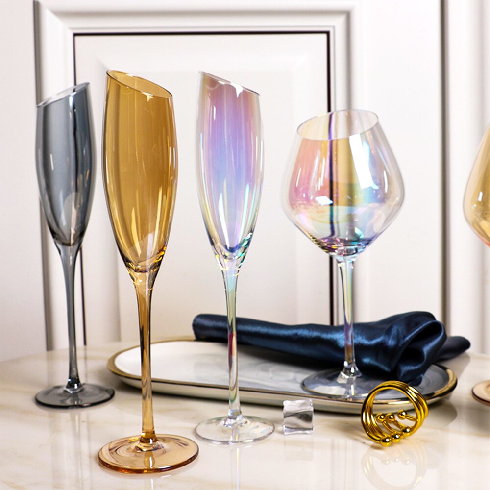 2PCS Wine Glass Electroplating Color Lead-free Glass Crystal Glass Red Wine Glass Champagne Glass Goblet Red Wine Glass Set
