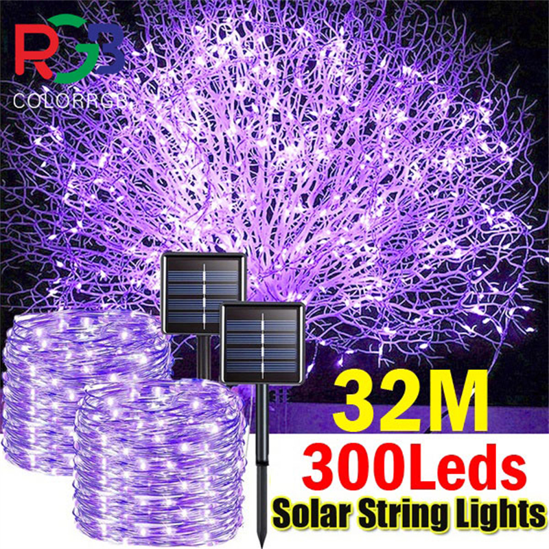 Guirnalda de luces LED solares para exteriores, guirnalda impermeable para decoración de jardín, 8 modos de luz de alambre de cobre para calle, Patio, Navidad