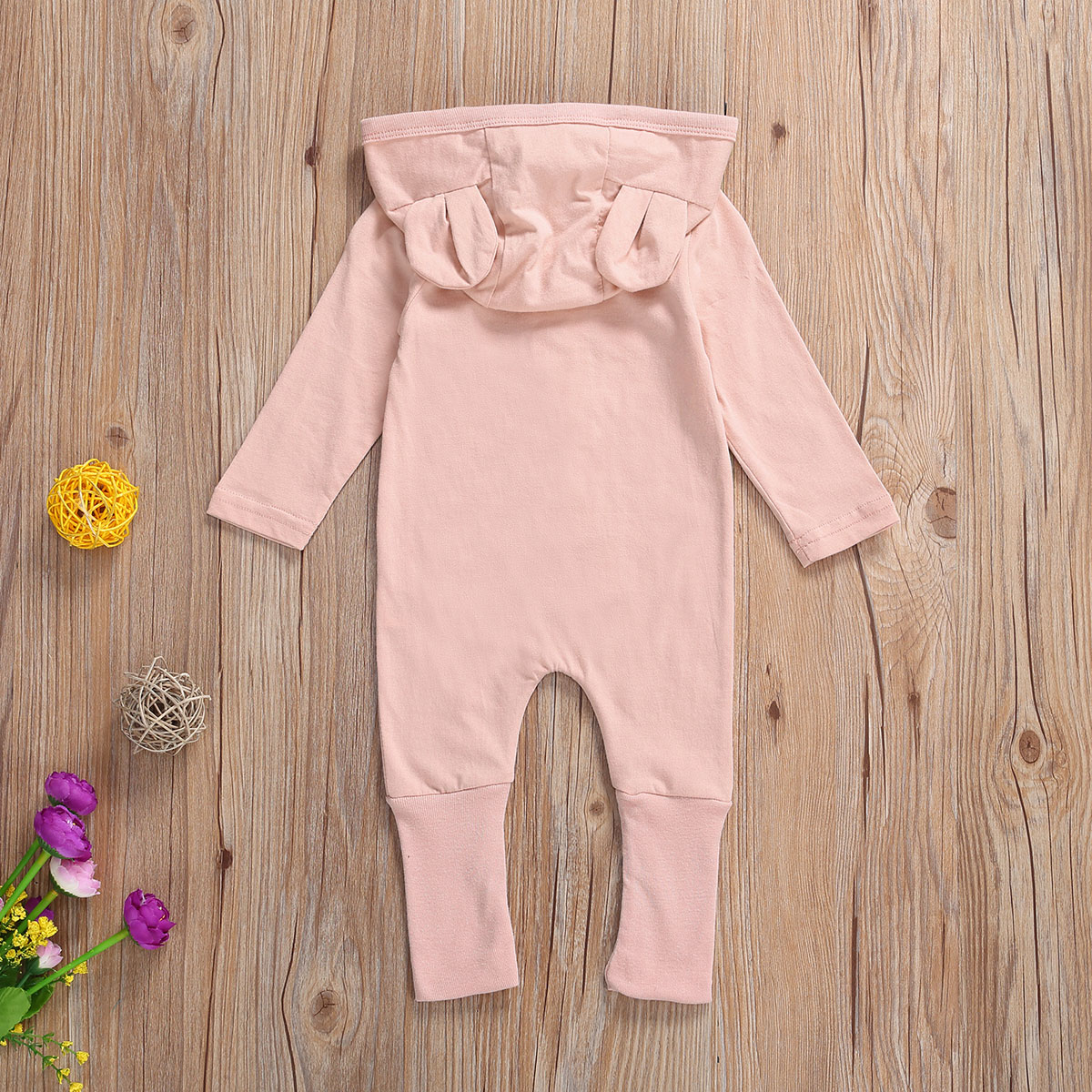 Baby Baby Meisje Jongen Lange Mouw Jumpsuit Herfst Mode Solide Single-Breasted Beer Oren Capuchon Romper Een Stuk Lange broek