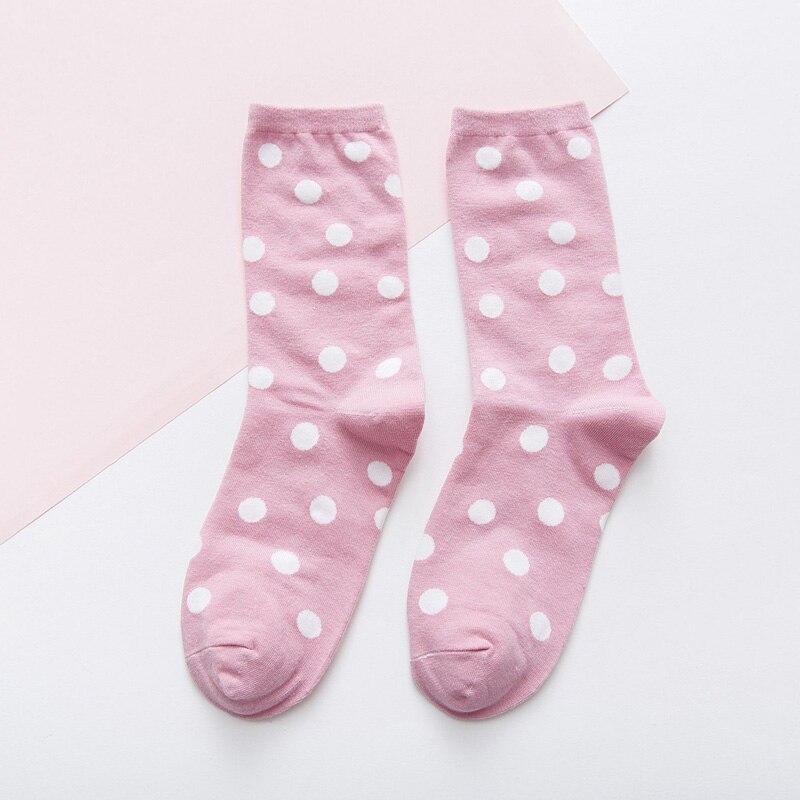 Novo outono e inverno meias femininas polka dot moda meias, algodão em tubo vaca meias femininas: Rosa