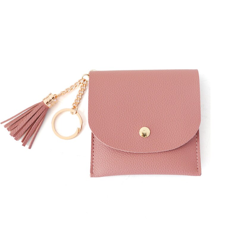 Student Dunne Portefeuilles Vrouwen Portemonnee Dames Pu Lederen Tassel & Metalen Ring Clutch Sleutelhanger Dunne Sleutel Tas Kaarthouders mini Pouch