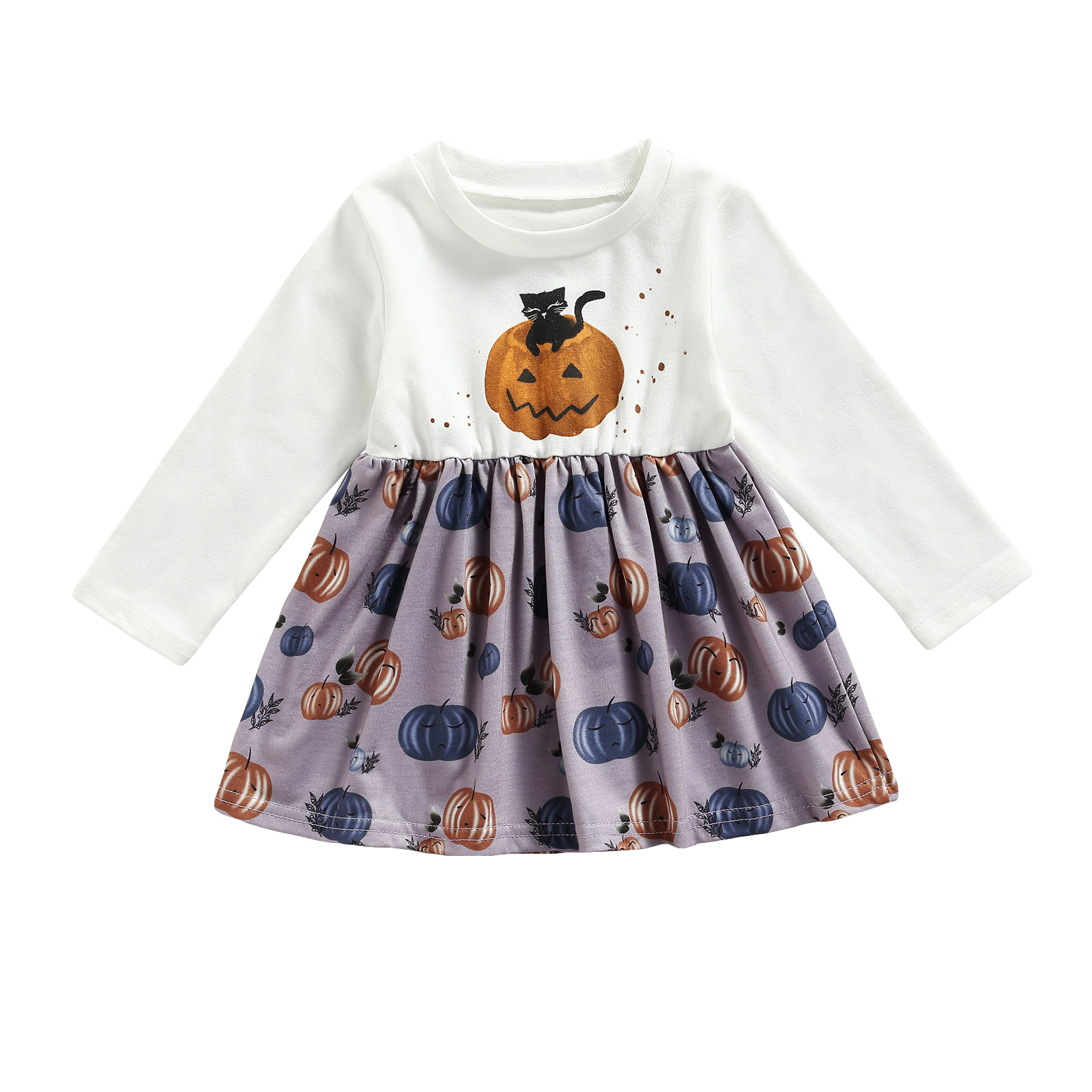Toddler Baby Girls Princess Dress abito a maniche lunghe con stampa zucca di Halloween per bambini neonati estivi 6 mesi-4 anni vestiti: 18-24 Months