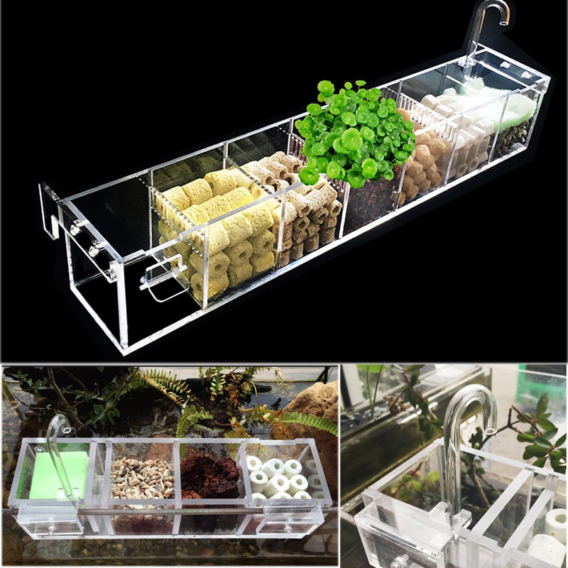 3 in 1 Acrylic Aquarium Filter Box External Hanging Fish Tank Filter Box Water Purifier Increase Oxygen Water Filter