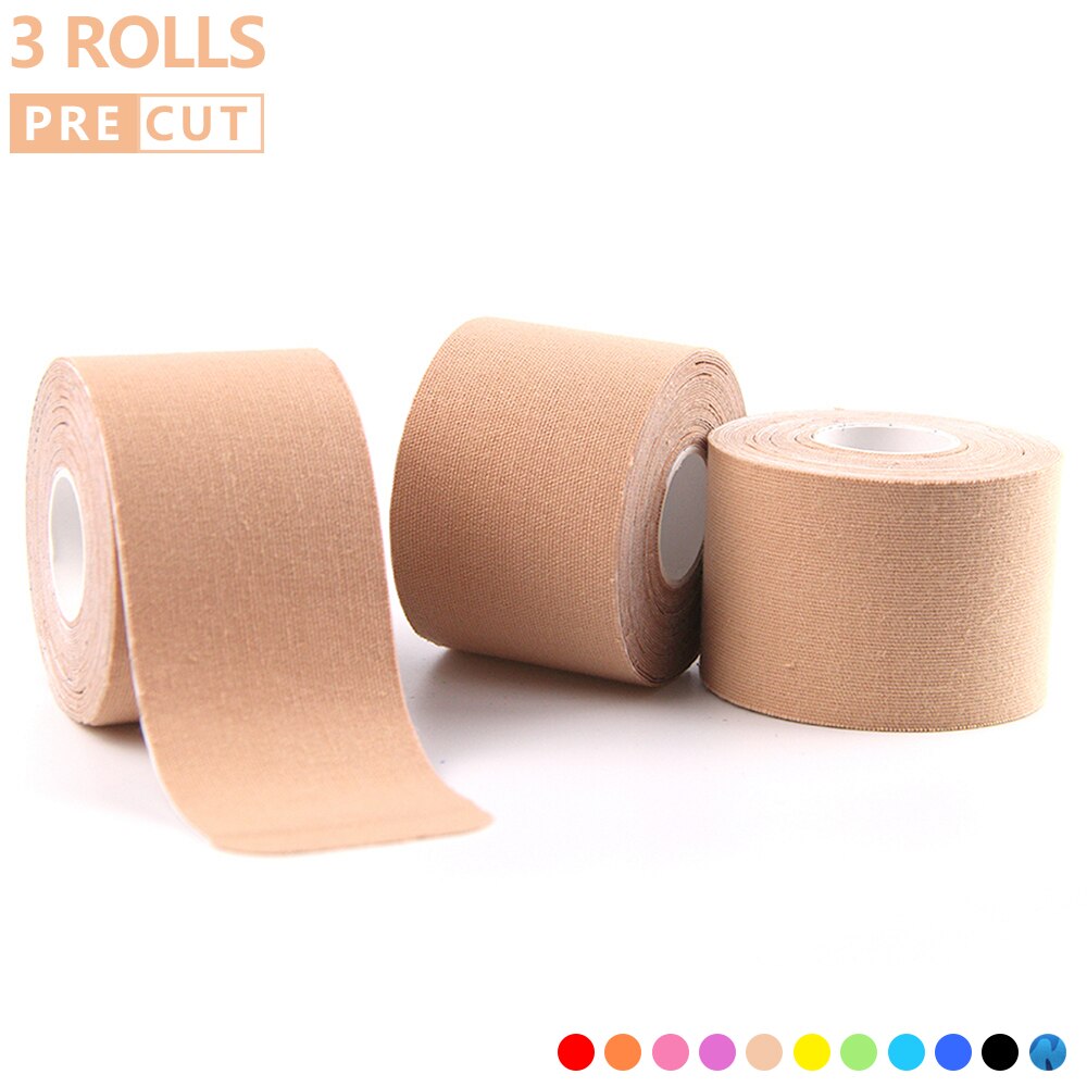 3 Rolls Precut Kinesiology Tape Elastic Adhesive Muscle Bandage Cotton Waterproof Sports Physio Cure Injury Support Tape 5cm*5m: Beige