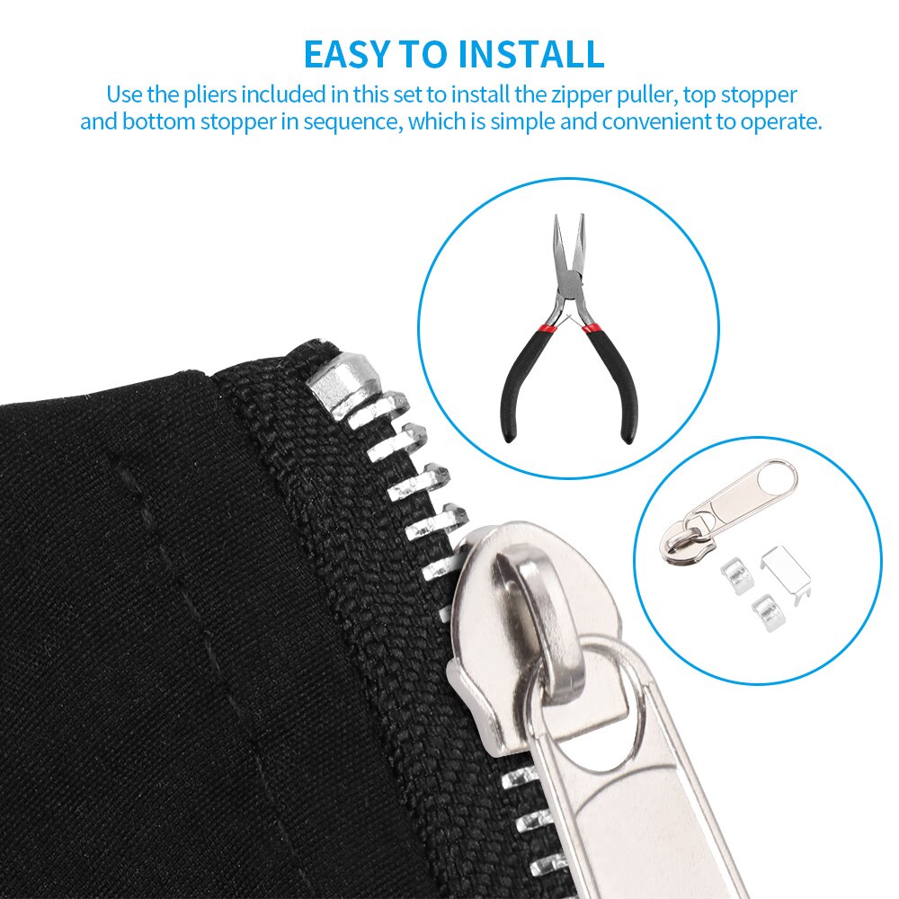 169pcs Replacement Repair Kit Suitcase Zip Fastenings Accessories Teeth Rescue Zippers Sewing Clothes Double-sided Zipper Puller