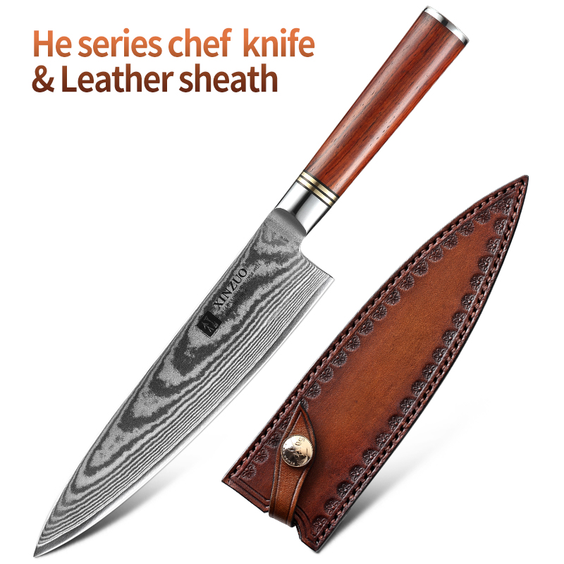 XINZUO couteau de Chef japonais, 8 pouces 67 couches en acier damas Gyuto hachoir à viande, outils de cuisine Santoku avec housse