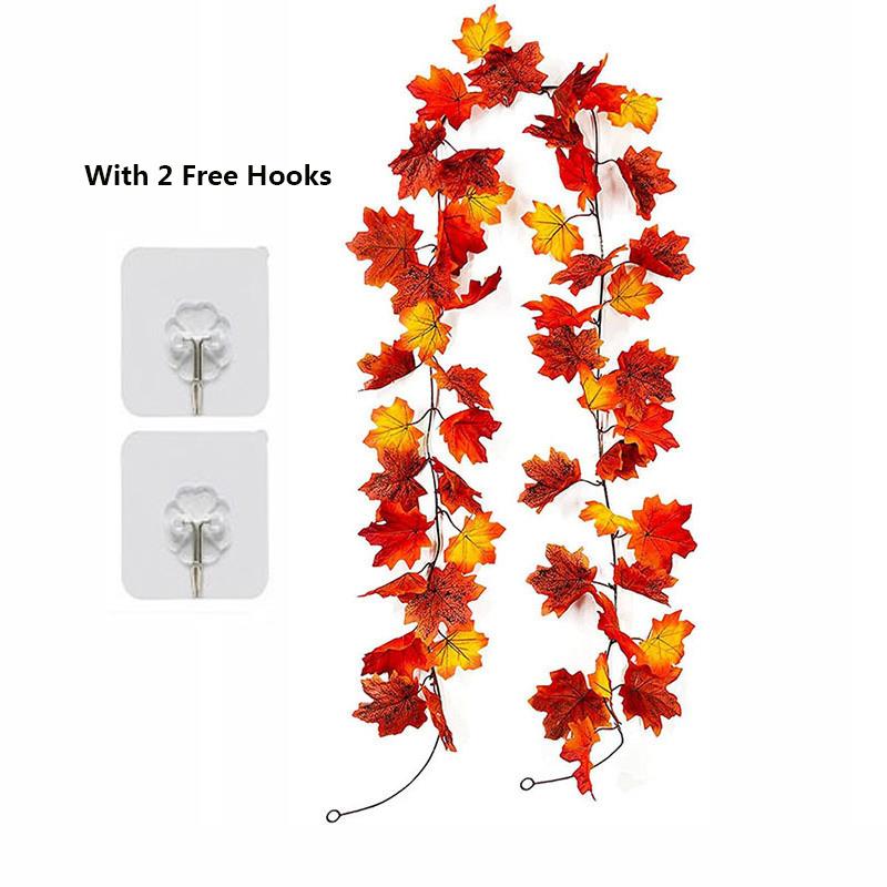 2 Pcs Autumn Maple Leaves Garland Fall Hanging Plant for Home Garden Wall Doorway Backdrop Fireplace Decoration: B