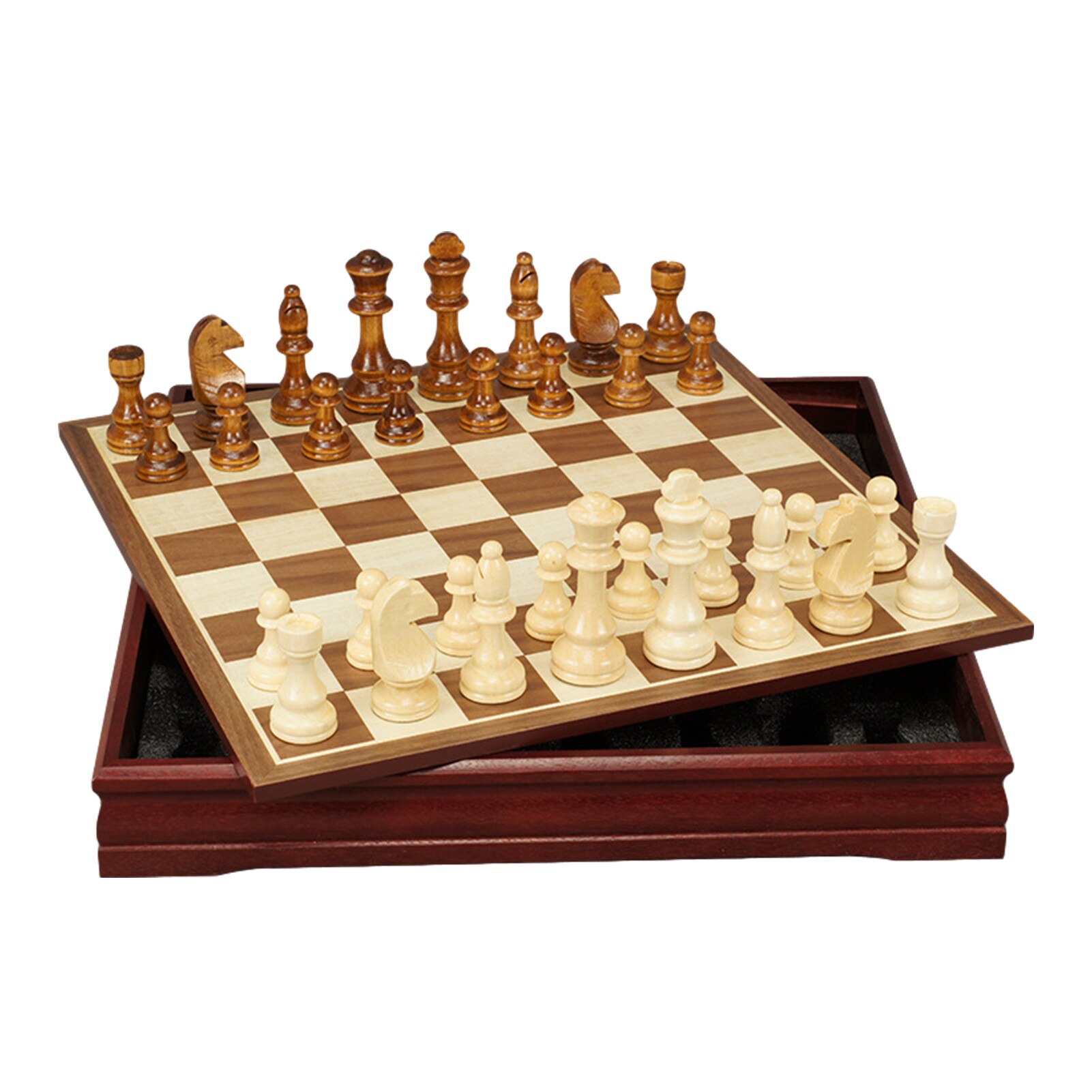 Magnetische Holz Klapp Schach Set Mit Gefilzt Spiel Bord Innen Für Lagerung Erwachsene Kinder Anfänger Große Schach Bord: Default Title