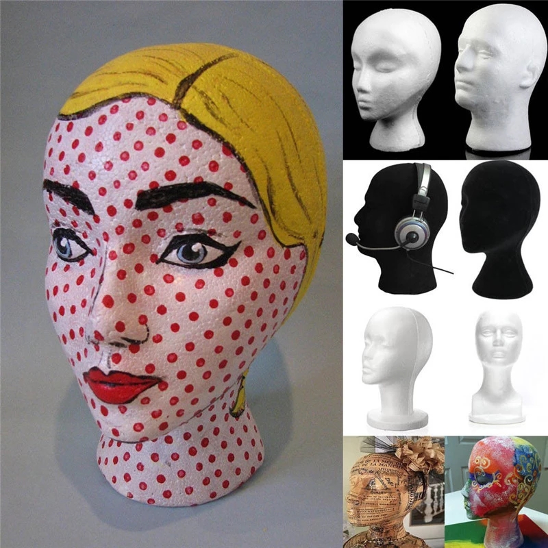 Vrouwelijke Witte Doorbuiging Hoofd Polystyreen Piepschuim Foam Hoofd Model Stand Pruik Haar Hoed Headset Mannequin Hoofd Display Stand Rack