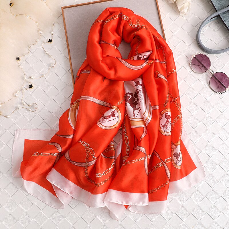 Høst 100%  silkeskjerf dame luksusmerke belter sjal og omslag foulard femme bandana mujer pluss størrelse 180cm: F118 c 3