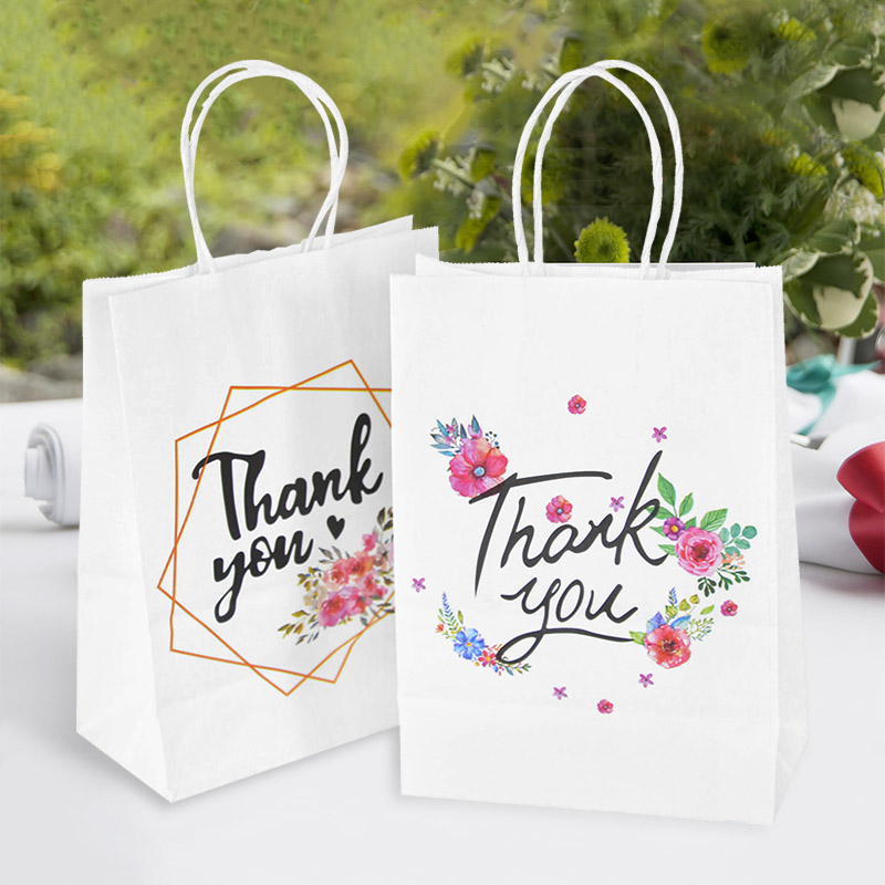 10Pcs 21*8*15Cm Wit Dank U Bag Verpakking Zak Hoge Materiaal Draagbare papieren Zak Bruiloft Decor Supplies