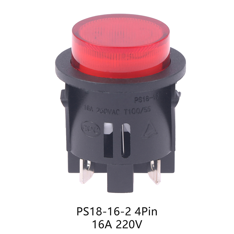 Ps18-16-2 røde trykknappbrytere med lys 4- pinners berøringsbryter med strøm 16a 250v elektrisk rund vippebryter 28*23.2mm: Default Title