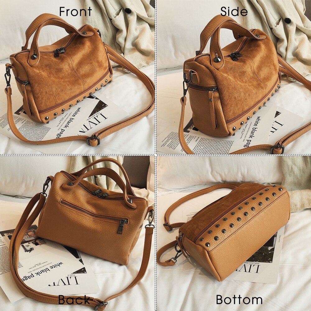 TTOU Women Suede Rivet Handbags Vintage Large Capacity Shopping Bag Casual Daily Tote Bag Female Shoulder Bag Soft Bolsas