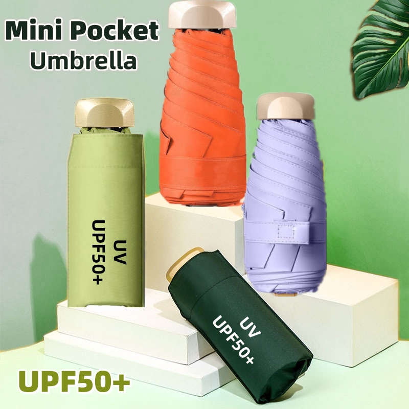 UPF50 + Mini sombrilla de bolsillo pequeño paraguas de viaje para la lluvia paraguas plegable de vinilo protección UV parasol de bolsillo cápsula