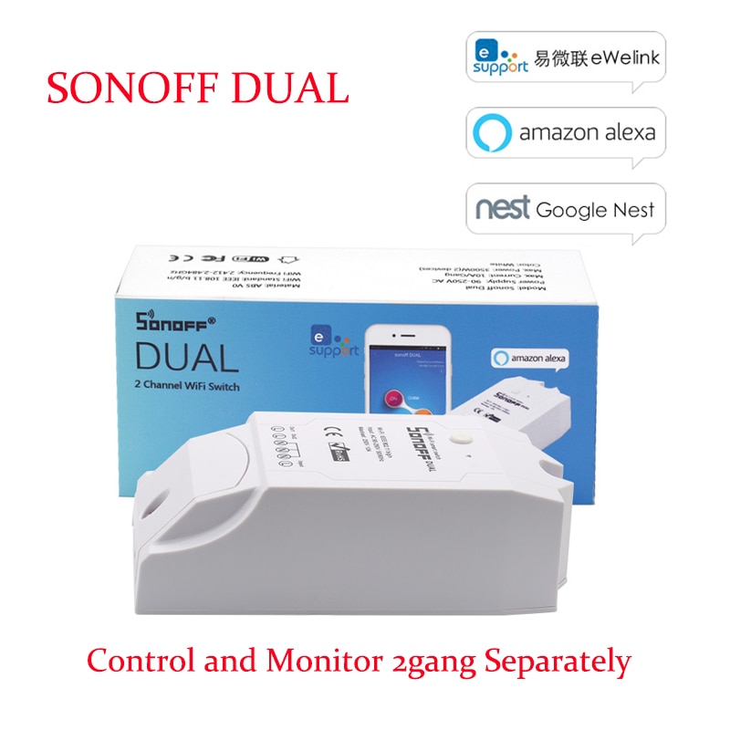 Itead Sonoff dual control 2 Gang Wifi lichtschakelaar controle twee apparaten smart Wifi draadloze smart switch werk Alexa