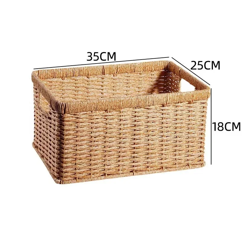 Strong Rectangle Woven Storage Basket with Handles, Waterproof Plastic Baskets for Home Toy Storage, Nest: DARK GRAY