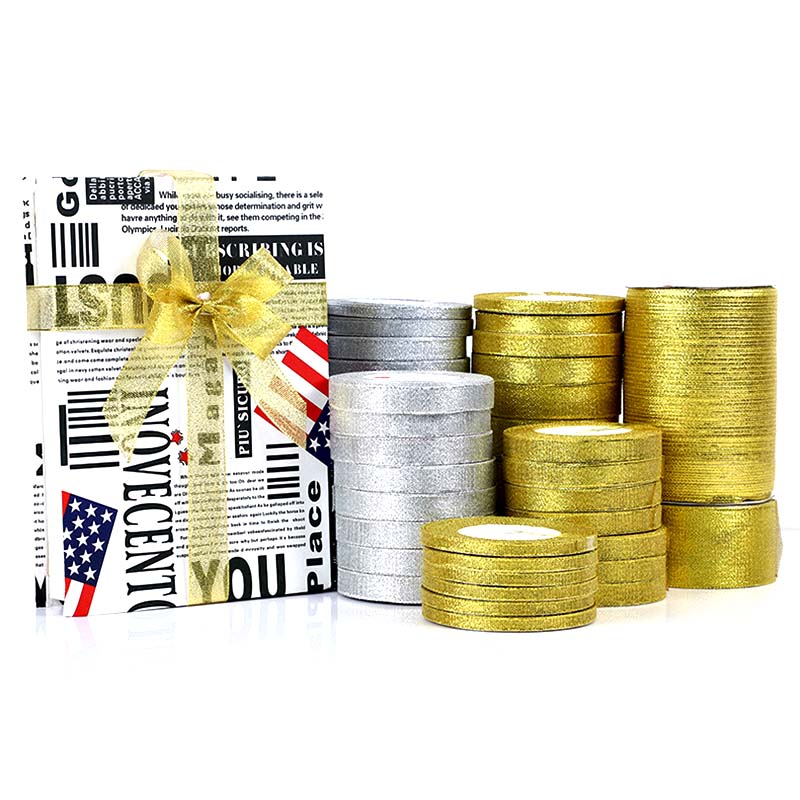 25Yard 22M Handgemaakte Goud Zilver Metallic Glitter Linten Voor DIY Ambachten Naaien Stof Christmas Party Bruiloft Benodigdheden wrap