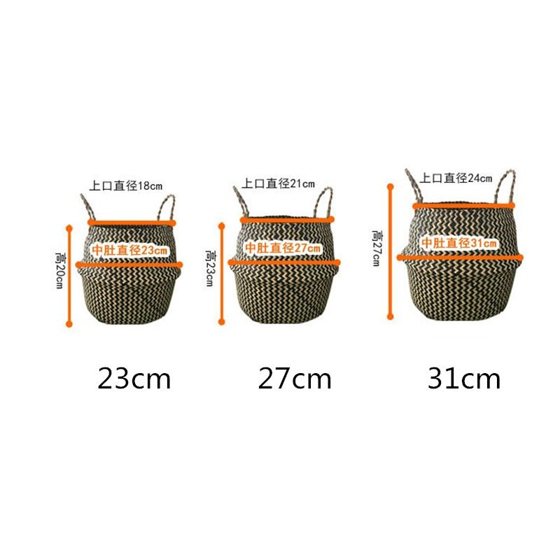 Opvouwbare Handgemaakte Zeegras Opslag Mand Rieten Rotan Buik Straw Tuin Bloempot Golf Patroon Planter Kleren Mand